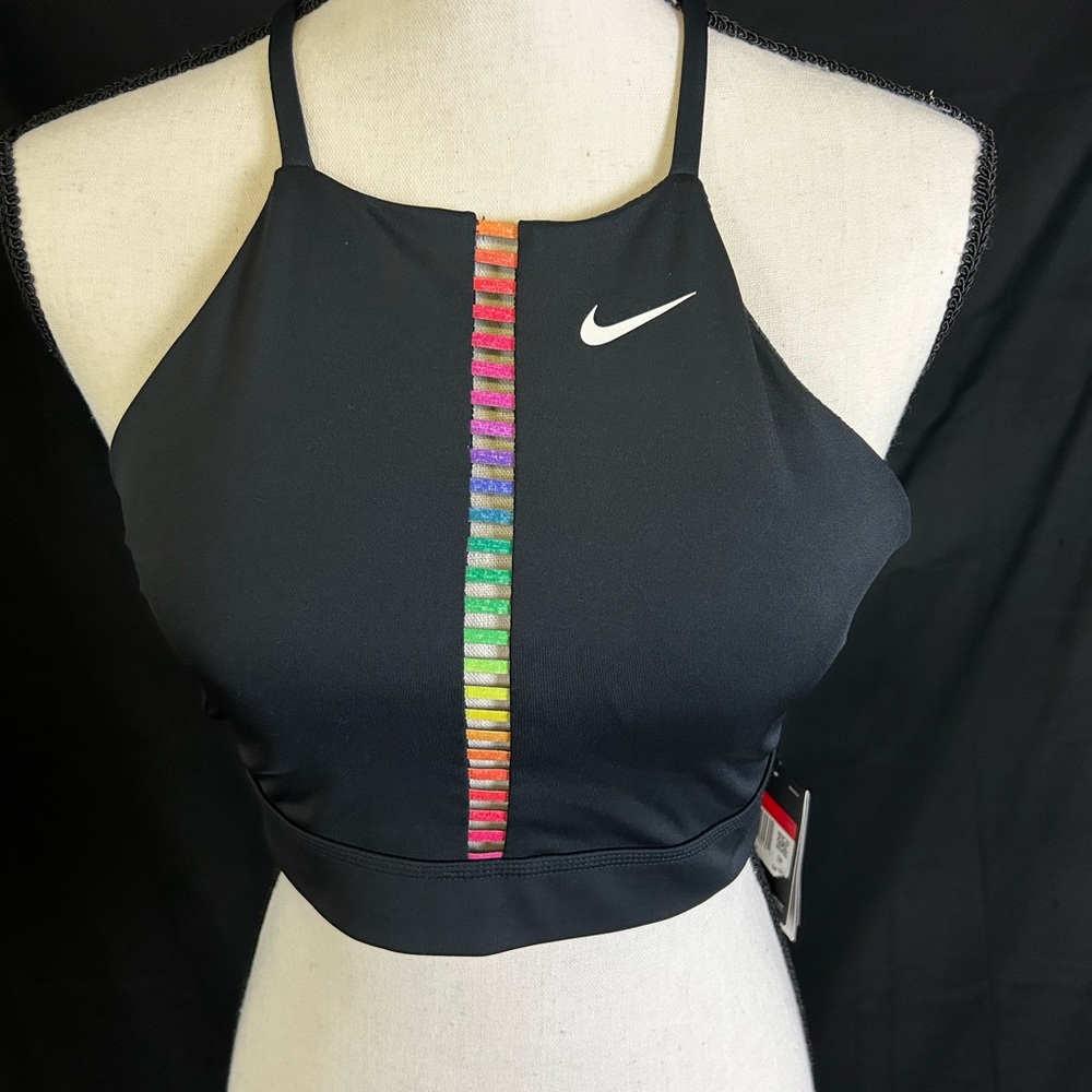 Nike Women's Black and Rainbow Sport Bra Large NWT